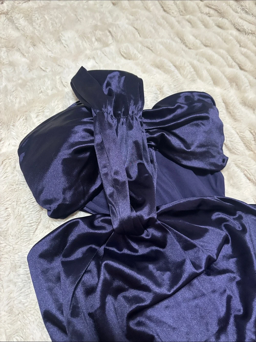 Express One-Shoulder Satin Evening Dress in Navy
